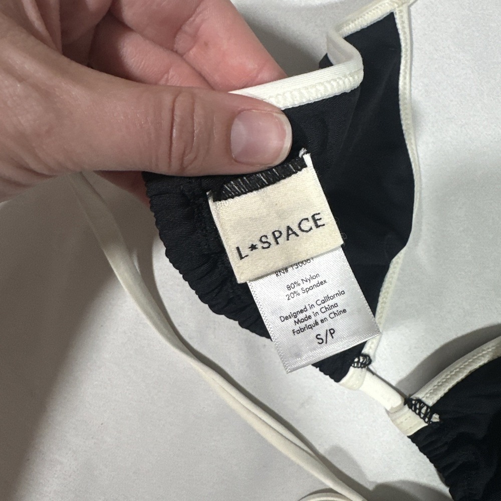 NWD $92 L Space [ Small ] Colorblock Lotus Bikini Top in Black + Cream #U1742 - Picture 8 of 10